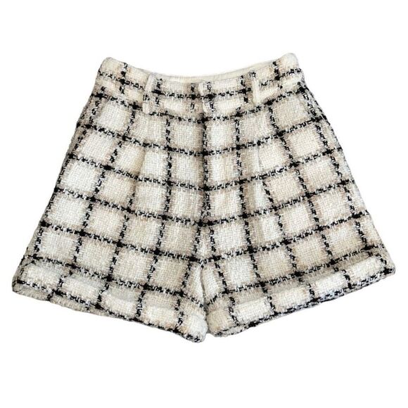 Anine Bing Tweed Becky Short In Beige Plaid Size 34 (Small) - Picture 1 of 9